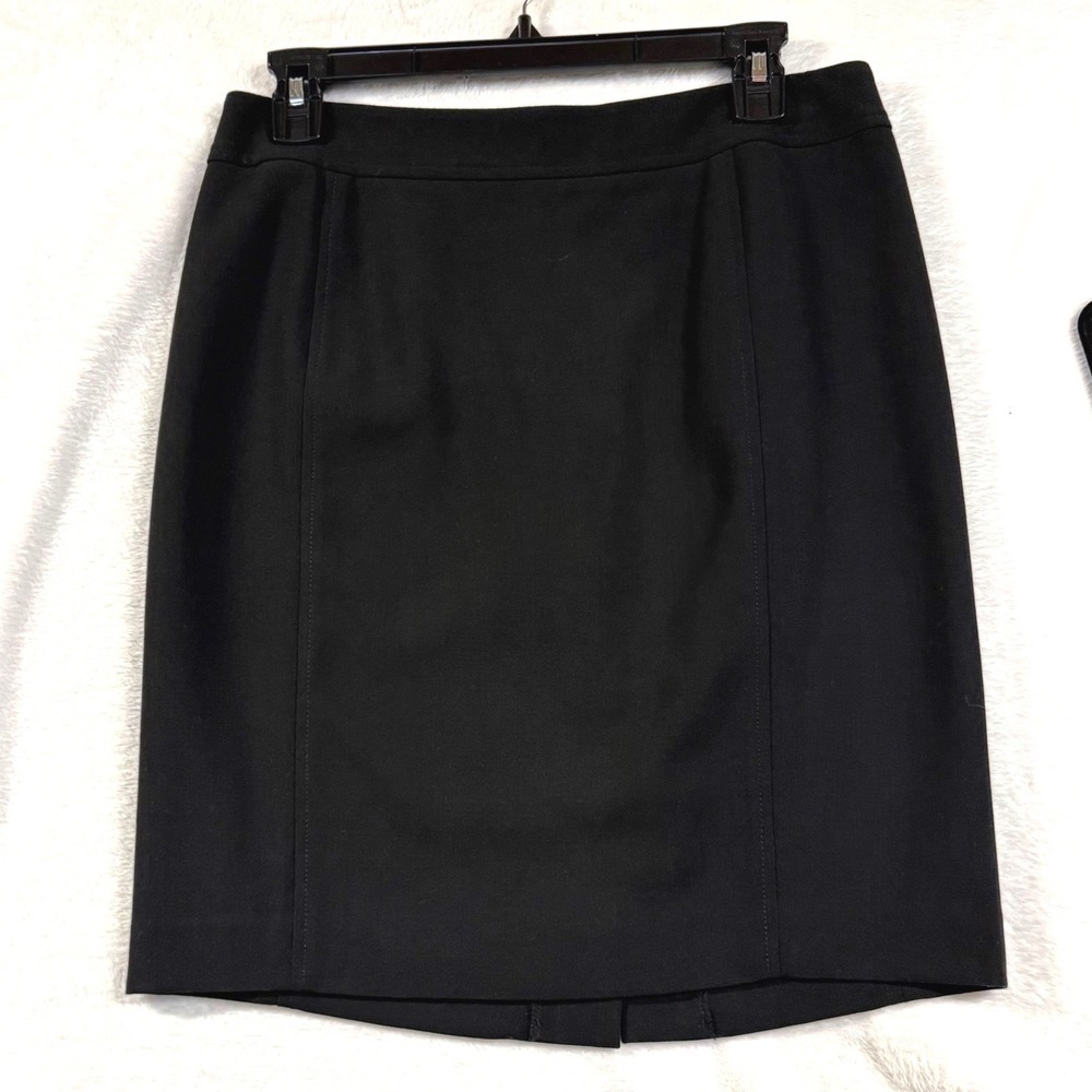LOFT 8P Wool Pencil Skirt Black Career Office Professional Minimalist Classic